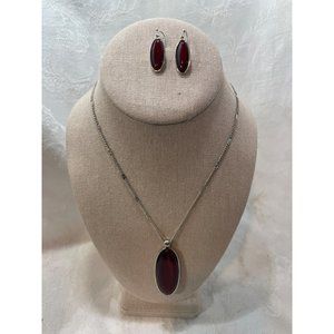 Stunning Set Earrings & Necklace18” Statement Piece Silvertone